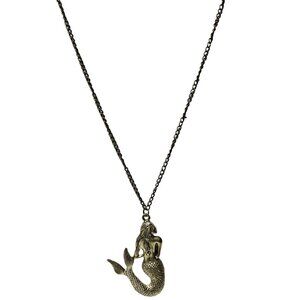 Vintage Gold Tone Mermaid Pendant Necklace Boho Fantasy Beach Core Jewelry